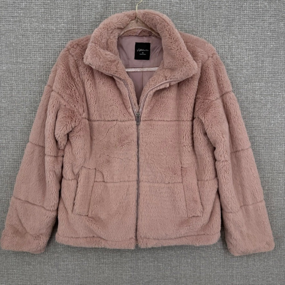 Bläshe Faux Fur Puffer Jacket Women Medium Pink Plush Zip Up Boho Coquette